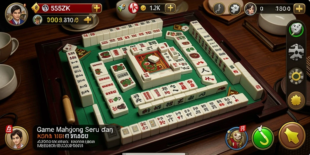 Tampilan gameplay 555ZK yang menakjubkan dengan ubin Mahjong.