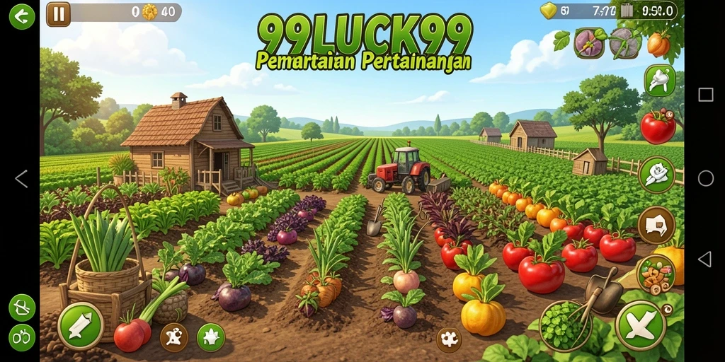 Tampilan screenshot gameplay 99LUCK99 yang menampilkan aktivitas berkebun.