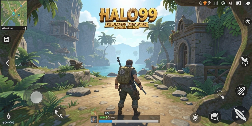 Screenshot gameplay HALO99 yang menampilkan dunia terbuka yang luas.