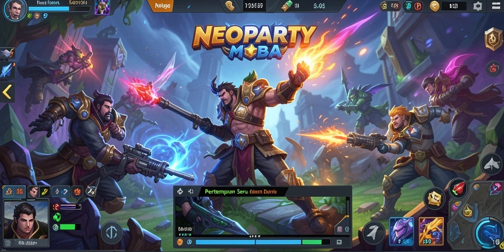 Gameplay seru di NEOPARTY dengan aksi MOBA yang mendebarkan.