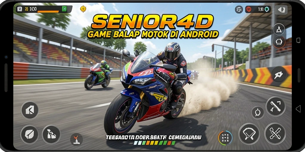 Tangkapan layar gameplay SENIOR4D menampilkan aksi balap motor yang mendebarkan.