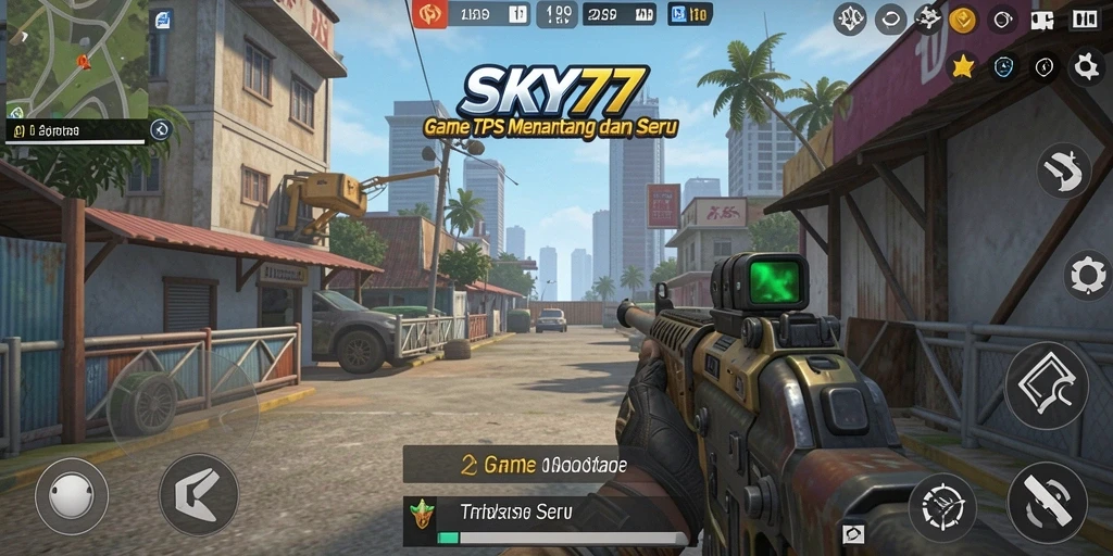 Screenshot dari gameplay menegangkan dalam <strong>SKY77</strong> yang menampilkan aksi tembak-menembak.