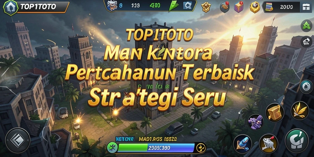 Screenshot gameplay menunjukkan menara yang menyerang gelombang musuh.