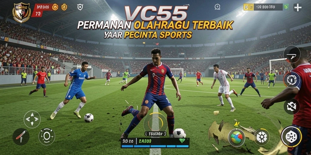 Tangkapan layar utama VC55 menampilkan aksi gameplay olahraga yang intens.